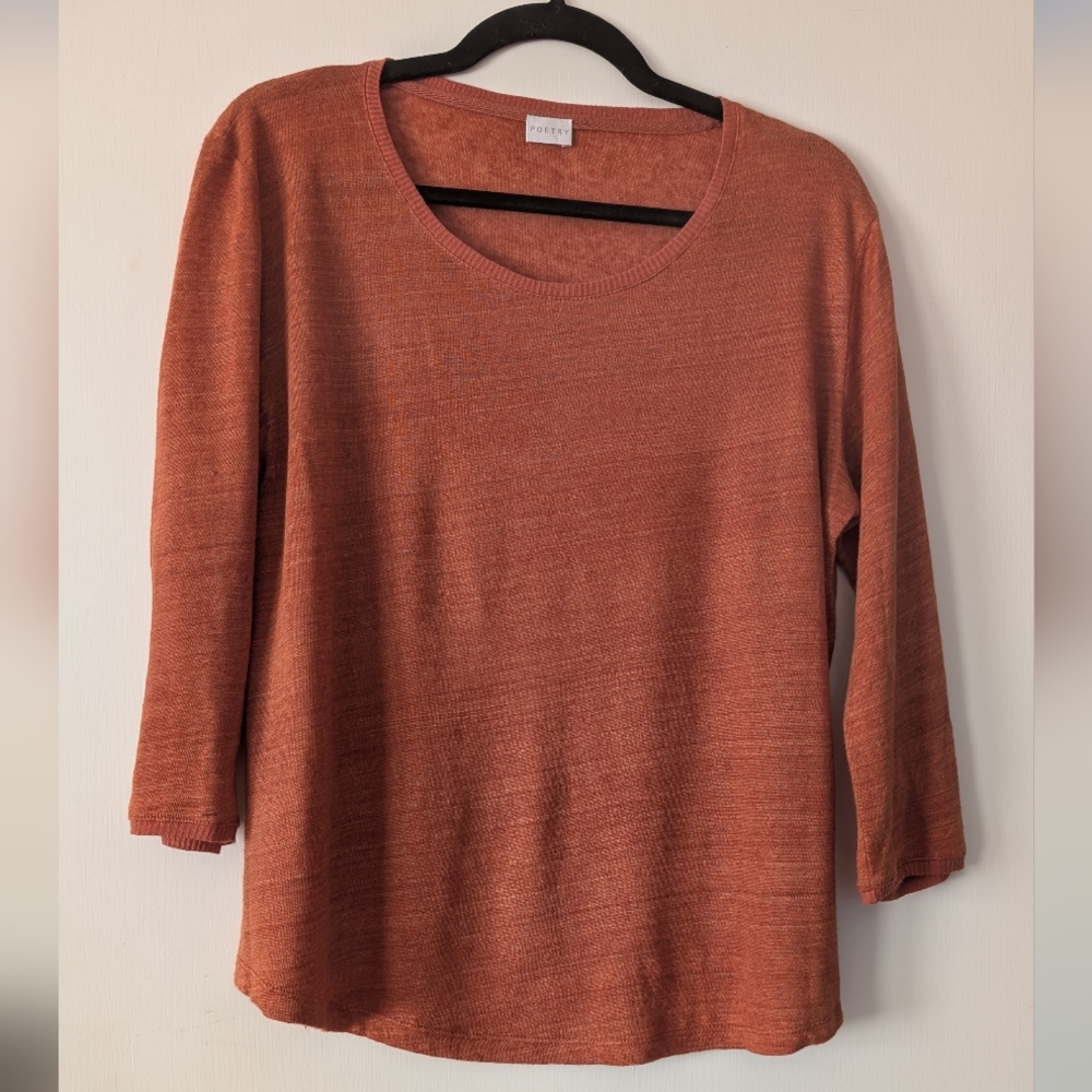 Poetry Linen Knit Top, Sz 10, Burnt Orange